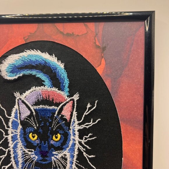 Homemade Electric Cat Framed Embroidery Art - Picture 4 of 5